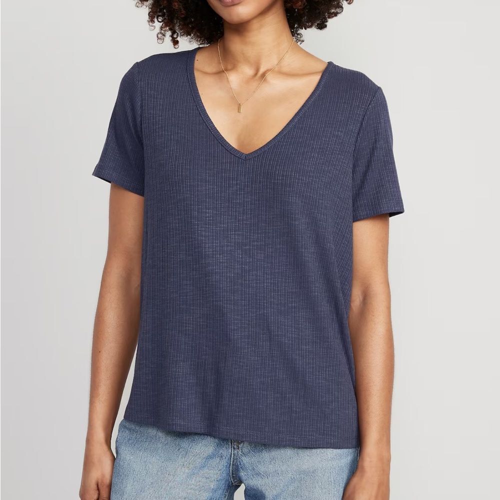 Old Navy luxe blue-grey V-Neck tee t-shirt textured top NEW Sz small